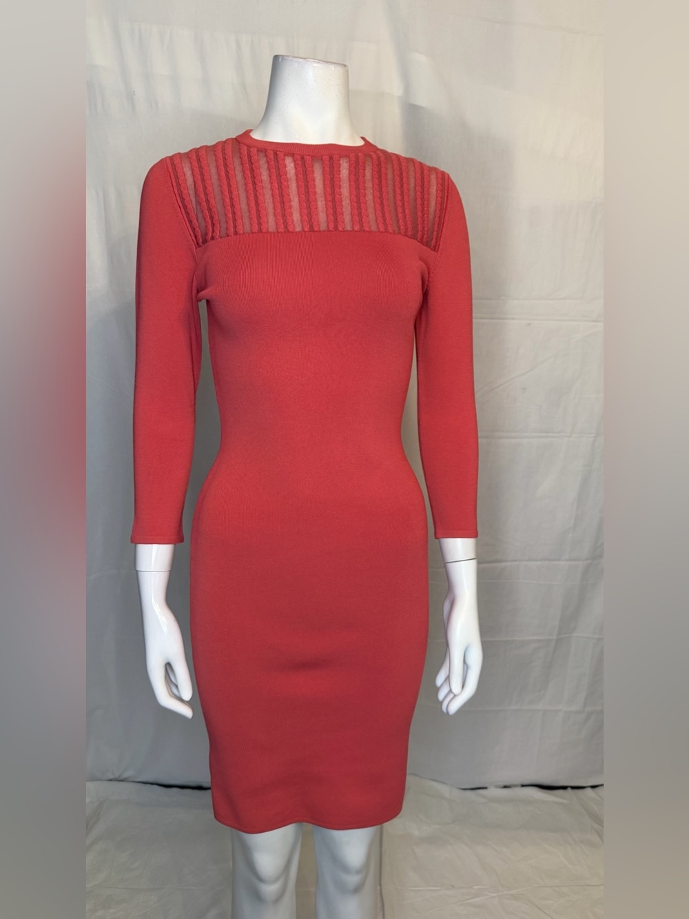 Reiss Coral Sheath Dress with Striped Lace Yoke